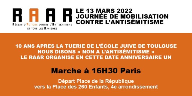 Dimanche 13 Mars:  agissons contre l'antisémitisme