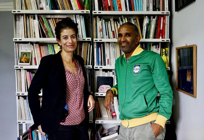 Selma Hellal et Sofiane Hadjadj dans les bureaux de leur maison d'édition Barzakh à Alger © Rachida El Azzouzi