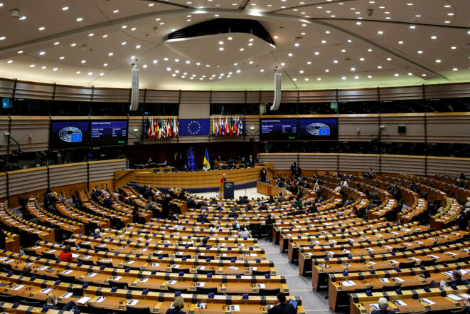 Session du Parlement européen, le 23 mars 2022. © Photo Valeria Mongelli / AFP