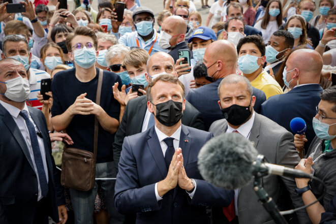 Emmanuel Macron à Lourdes, en juillet 2021. © Ludovic Marin / AFP