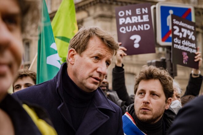 Yannick Jadot le 12 mars 2022, lors d'une marche climat à Paris. © Julien Helaine / Hans Lucas / Hans Lucas via AFP
