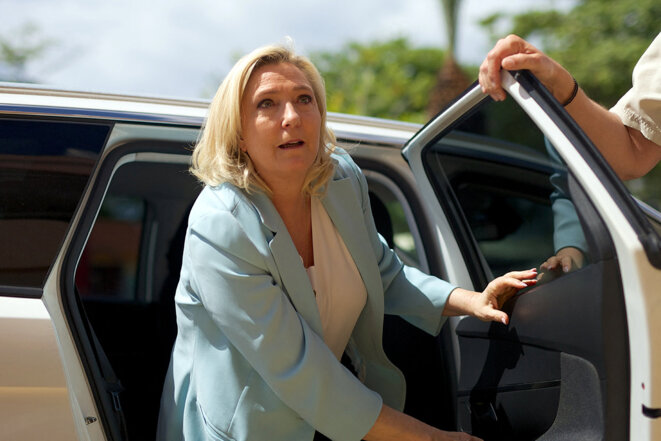 Marine Le Pen lors de son déplacement en Guadeloupe, le 27 mars 2022. © Photo Cédrick Isham Calvados / AFP