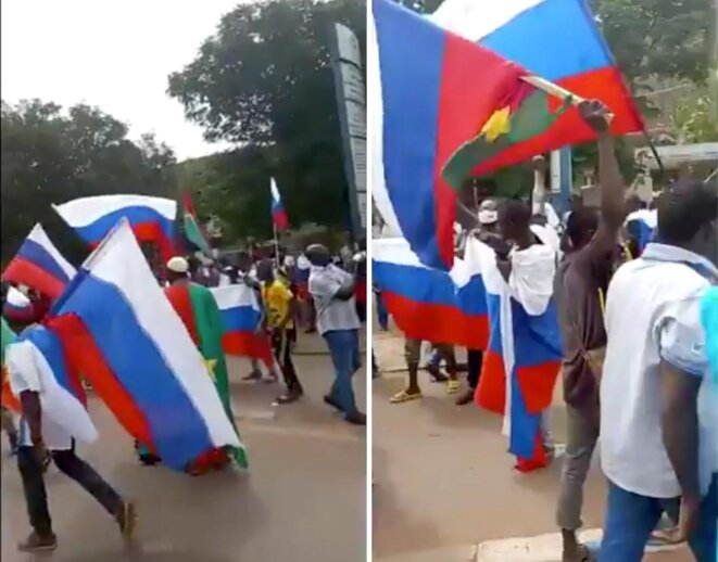 Manifestation de soutien à la Russie, le 27 mars 2022 au Burkina Faso. © Captures d’écran Facebook Papa Gbagbo