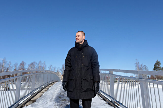 Aleksandr Anttilainen à Joensuu, en Finlande, en mars 2022. © Photo Laurent Geslin / Mediapart
