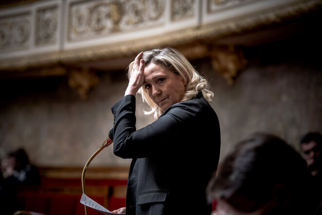 Marine Le Pen à l’Assemblée nationale en février 2020. © Photo Nicolas Messyasz / Sipa