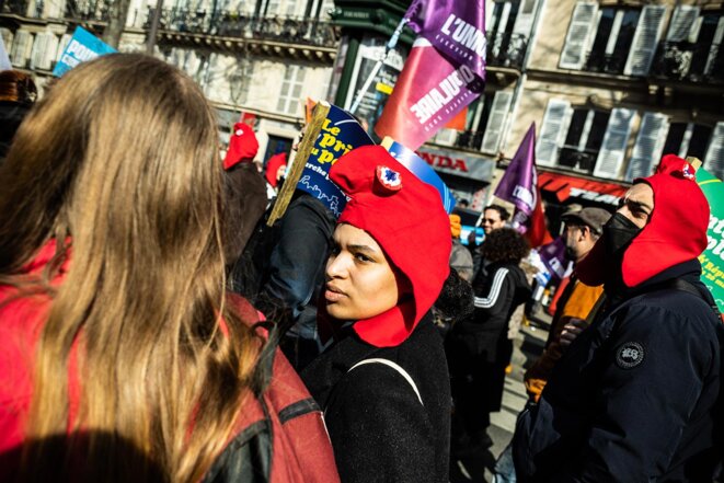 Lors de la Marche des libertés, à Paris, le 20 mars 2022. © Photo Sébastien Calvet / Mediapart