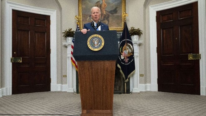 Joe Biden, le 28 avril, lors de l'annonce d'un nouveau plan d'aide à l'Ukraine de 33 milliards de dollars.