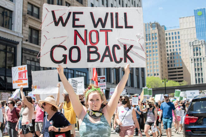 Une manifestantes pro-IVG à Détroit, Michigan, le 14 mai 2022. © Adam J.Dewey / Nurphoto via AFP