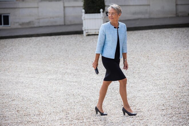 Élisabeth Borne, au palais de l’Élysée lors de la cérémonie d’investiture d’Emmanuel Macron, le 7 mai 2022. © Photo Sébastien Calvet / Mediapart