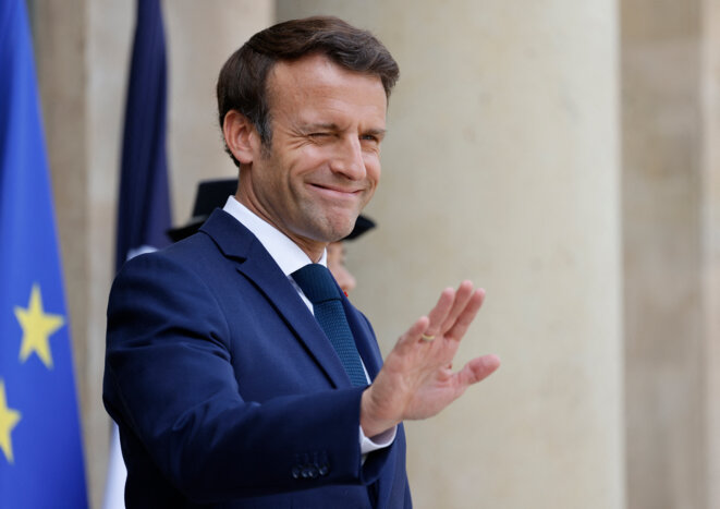 Emmanuel Macron à l’Élysée, le 16 mai 2022. © Photo Ludovic Marin / AFP