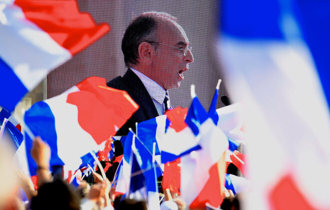 Éric Zemmour lors de son meeting au Trocadéro à Paris, le 27 mars 2022. © Photo Alain Guilhot pour Mediapart