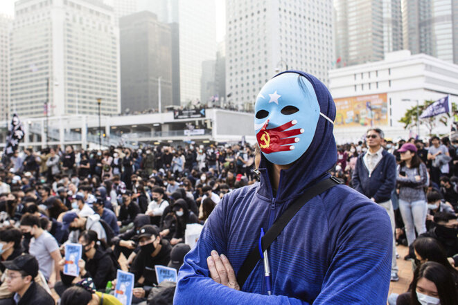 Hong Kong, le 22 décembre 2019. Lors d’un rassemblement de solidarité avec les Ouïghours au Xinjiang. © Photo Willie Siau / SOPA images / Zuma / REA