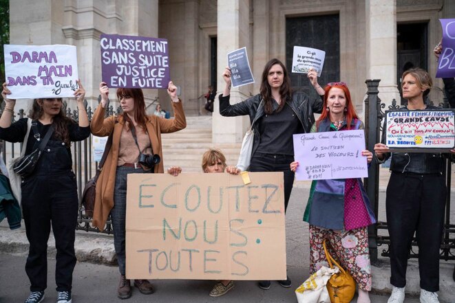 Paris, le 24 mai 2022. Rassemblement à l’appel du collectif NousToutes. © Photo Claire Serie / Hans Lucas via AFP