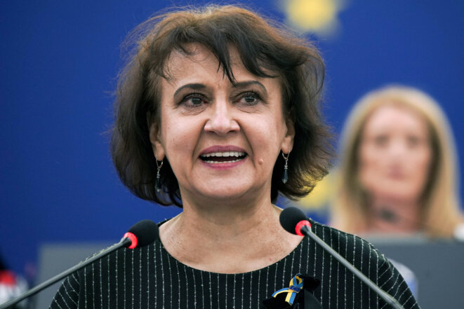 La philosophe Oksana Zaboujko au Parlement européen, en mars 2022. © Photo Union européenne / CC-BY-4.0