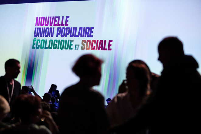 Lors de la convention de l’union populaire écologique et sociale à Aubervilliers, le 7 mai 2022. © Photo Sébastien Calvet / Mediapart