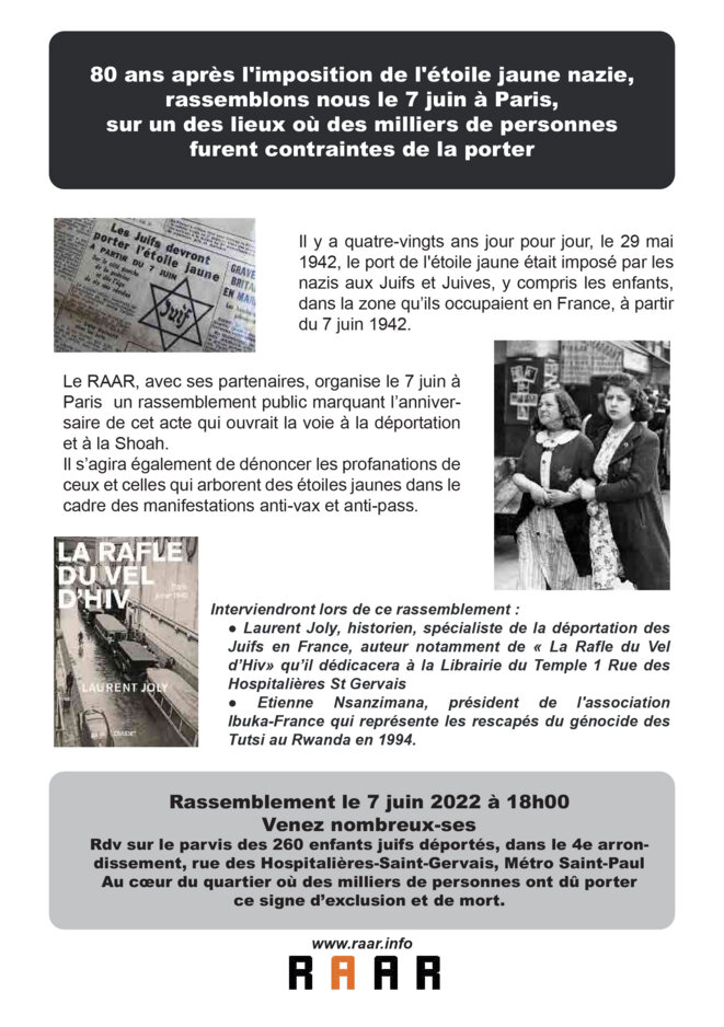 Étoile jaune : rassemblement de mémoire et de combat