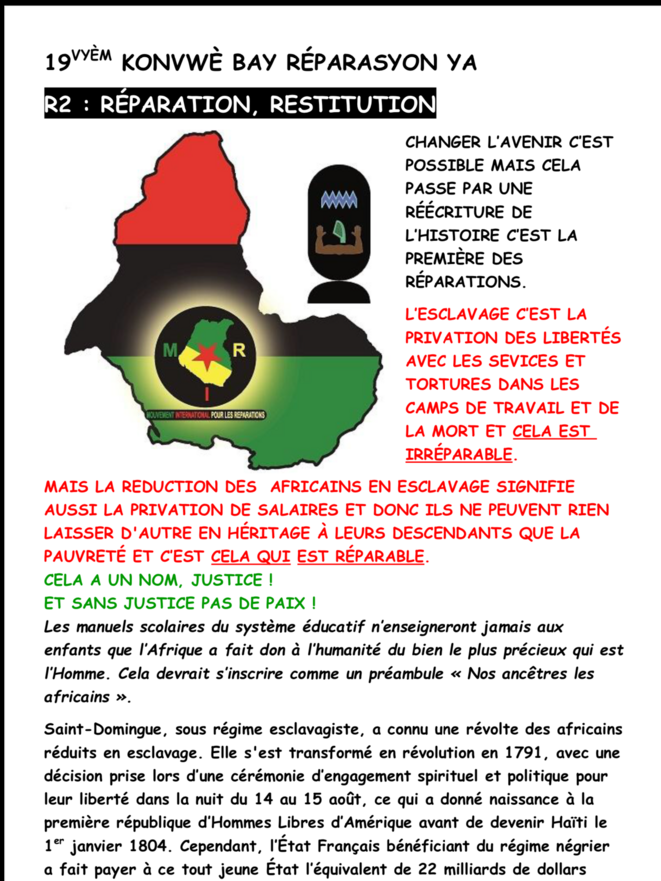 MIR-Guyane. 19ème Convoi du Mouvement International pour les Réparations