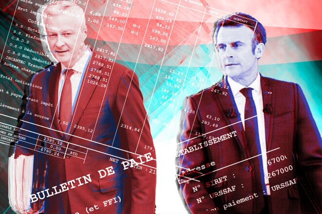 Bruno Le Maire et Emmanuel Macron. © Photo illustration Sébastien Calvet / Mediapart