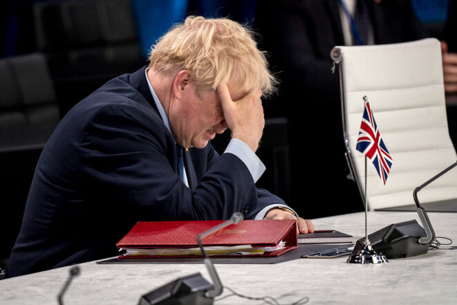 Boris Johnson, lors du sommet de l'Otan à Madrid, le 30 juin 2022. © Photo Javier Fergo / REDUX / REA