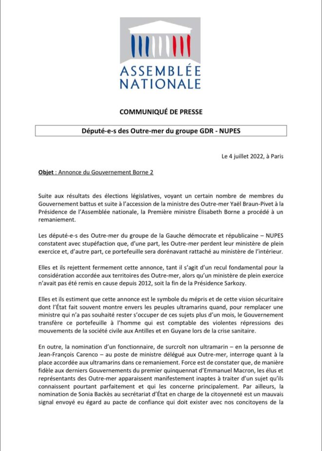 Les députés des "Outre-mer" français font bloc contre l´exécutif