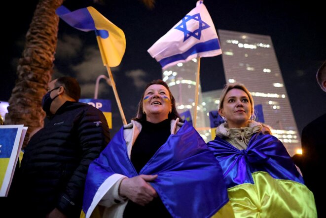 Manifestation contre l’invasion russe en Ukraine, à Tel-Aviv, le 12 mars 2022. © Photo Mostafa Alkharouf / Agence Anadolu via AFP