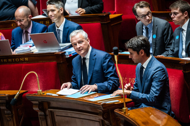 Les ministres Bruno Le Maire et Gabriel Attal à l'Assemblée le 22 juillet © Xose Bouzas / Hans Lucas via AFP