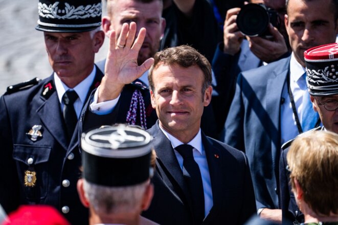 Emmanuel Macron, pendant le défilé militaire du 14-Juillet 2022. © Photo Xose Bouzas / Hans Lucas via AFP