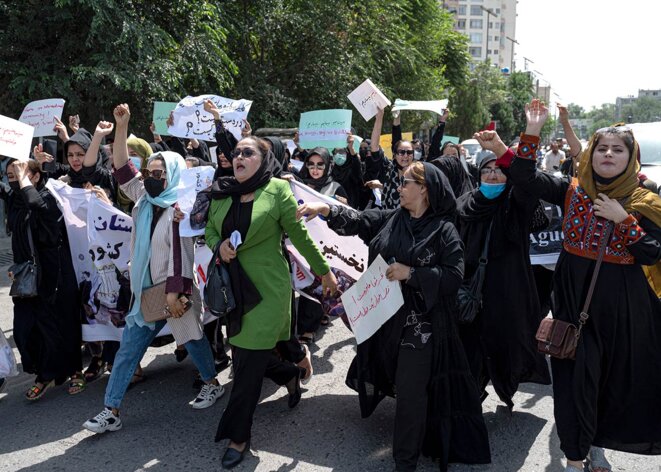Manifestation pour les droits des femmes à Kaboul, le 13 août 2022. © Photo Wakil Kohsar / AFP