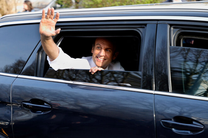 Emmanuel Macron lors d’un déplacement à Dijon, le 28 mars 2022. © Photo Ludovic Marin / AFP