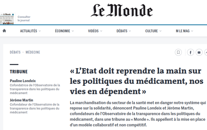 Tribune « L’État doit reprendre la main sur les politiques du médicament »