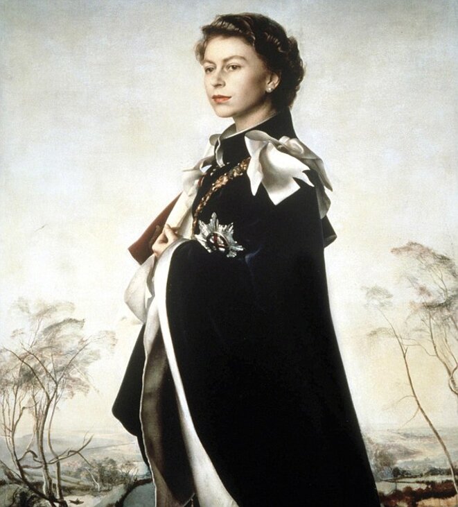 Her Majesty Queen Elizabeth II in the Order of the Garter robes and insignia by Pietro Annigoni, 1955, The Worshipful Company of Fishmongers