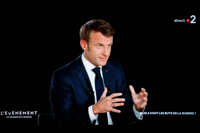 Emmanuel Macron sur France 2, mercredi 12 octobre 2022. © Photo Ludovic Marin / AFP / France Télévisions