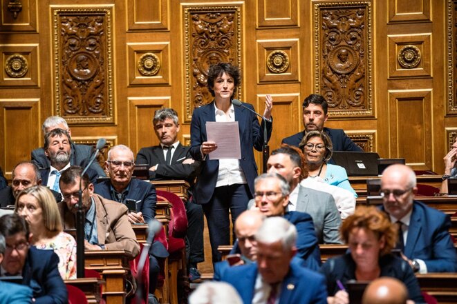 Mélanie Vogel au Sénat, le 27 Juillet 2022. © Photo Amaury Cornu / Hans Lucas via AFP