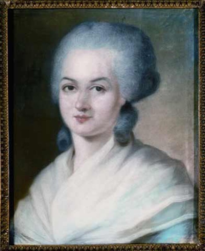 Portrait d'Olympe de Gouges (1748-1793) par Alexandre Kucharski, à la fin du XVIIIe. © Olivier Blanc.