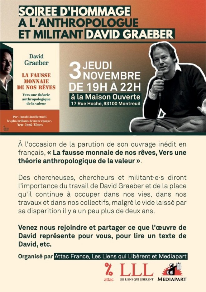 Soirée d’hommage à David Graeber le 3 novembre
