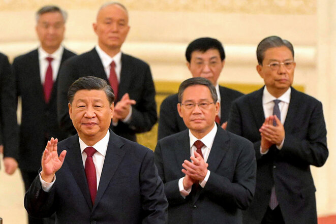 Xi Jinping avec des membres du Politburo du Parti communiste chinois à Pékin, le 23 octobre 2022. © Photo Wang Zhao / AFP