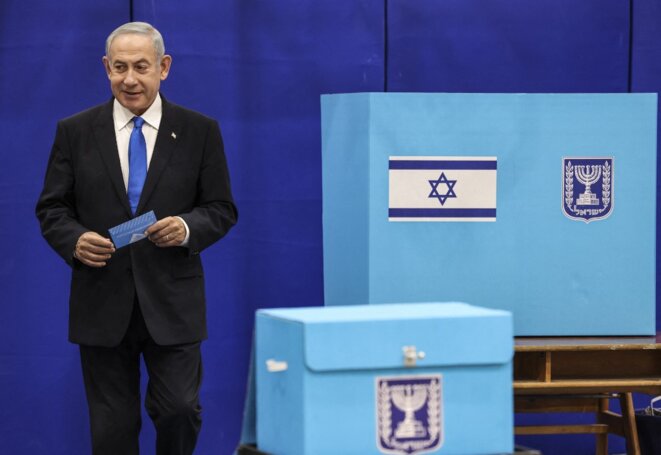 Benjamin Netanyahou, à Jérusalem, le 1er novembre 2022. © Ronaldo Schemidt / AFP