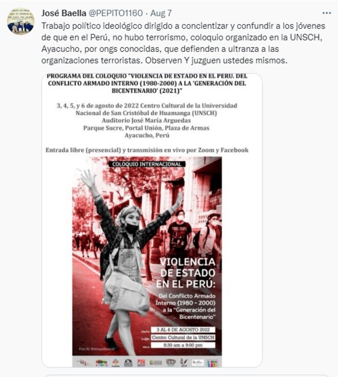 Ex Jefe de la Dircote José Baella contra el coloquio Violencia de Estado en el Perú