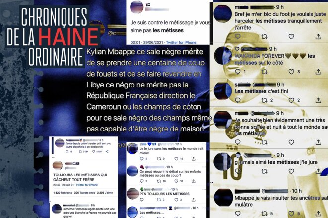 Exemples de tweets ayant ciblé Kylian Mbappé en juin 2021. © Mediapart