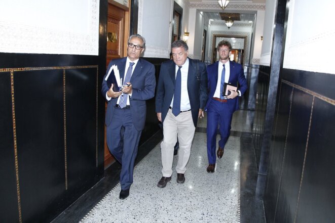 Moroccan envoy Abderrahim Atmoun with now-detained former MEP Pier Antonio Panzeri and his assistant Francesco Giorgi, May 2017 © Capture Facebook AA.