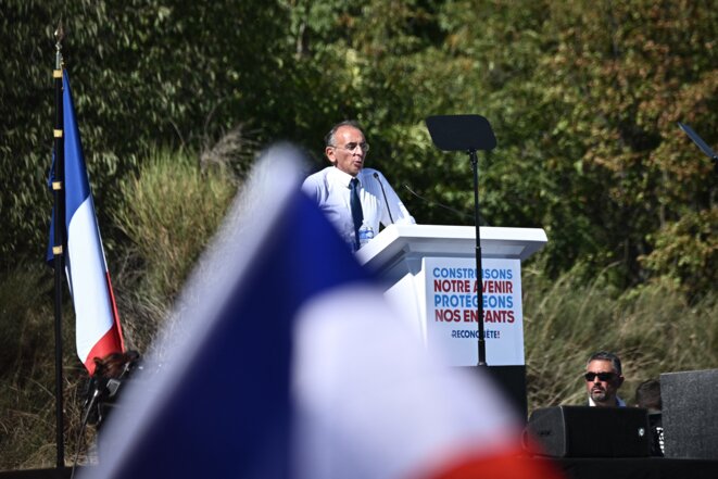 Éric Zemmour lors de son discours de rentrée, le 11 septembre 2022. © Photo Jeff Pachoud / AFP