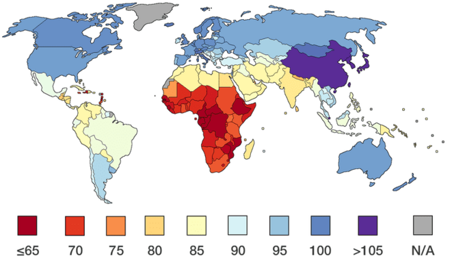 Carte du monde du QI par pays
