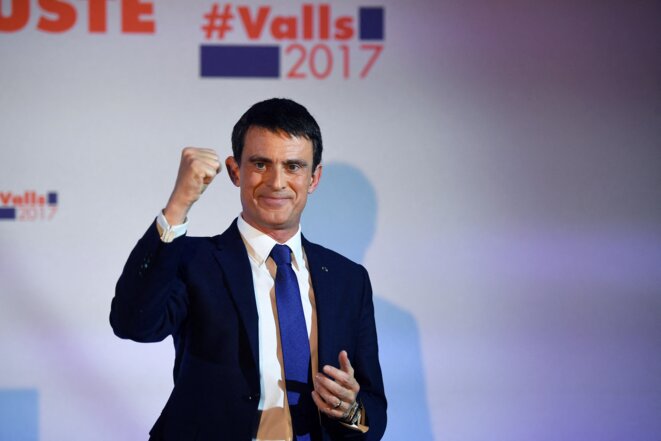 Manuel Valls le 22 janvier 2017, à la Maison de l’Amérique latine, à Paris, à l’issue du premier tour de la primaire de la gauche. © Eric FEFERBERG / AFP