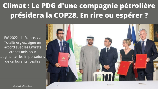Climat : Le PDG d'une compagnie pétrolière présidera la COP28. En rire ou espérer ? © @MaximCombes