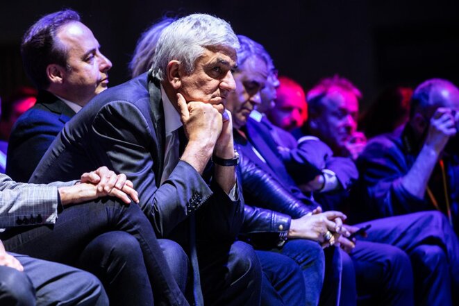 Hervé Morin lors d’un meeting pendant la campagne présidentielle, le 3 avril 2022. © Photo Sébastien Calvet / Mediapart