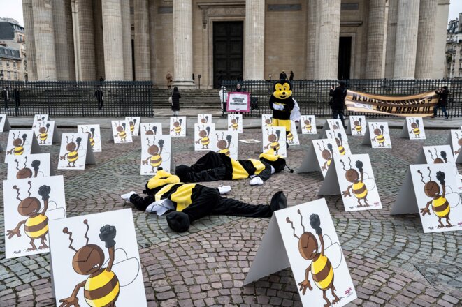 A demonstration in Paris against the use of neonicotinoids, January 20th 2023. © Photo Bertrand Guay / AFP