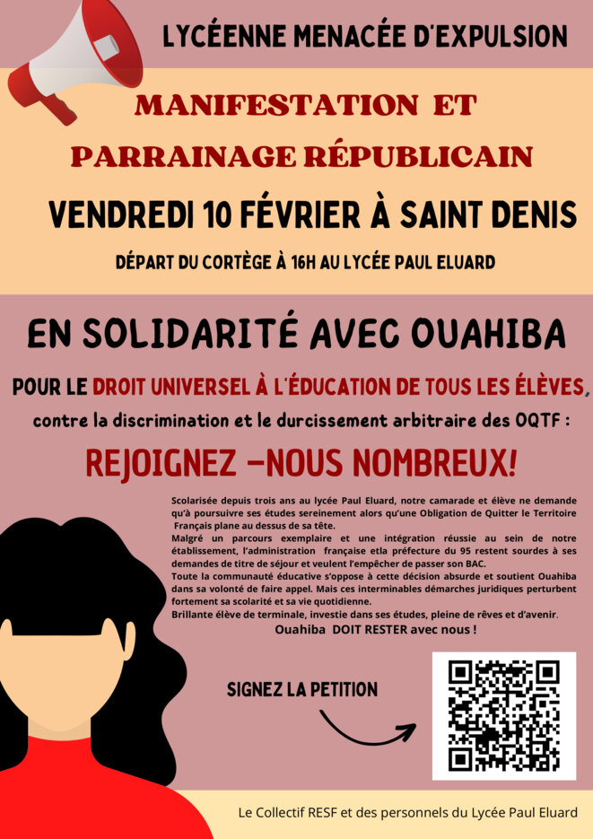 Manifestation pour Ouahiba et le droit à l'éducation - Saint-Denis, vendredi 10 février
