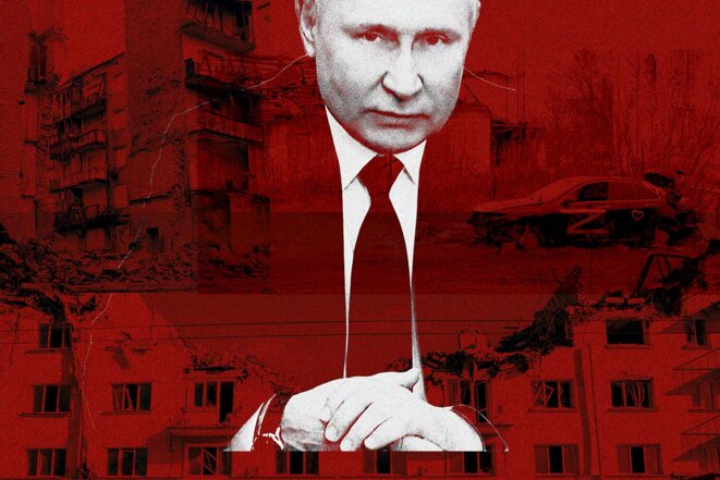 Vladimir Poutine vit dans la crainte de la trahison depuis le début de la guerre en Ukraine. © Photo illustration Sébastien Calvet / Mediapart