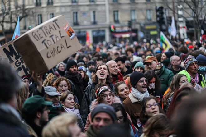 The demonstration against the pension reforms in Paris, March 7th 2023. © Photo Laurent Hazgui pour Mediapart