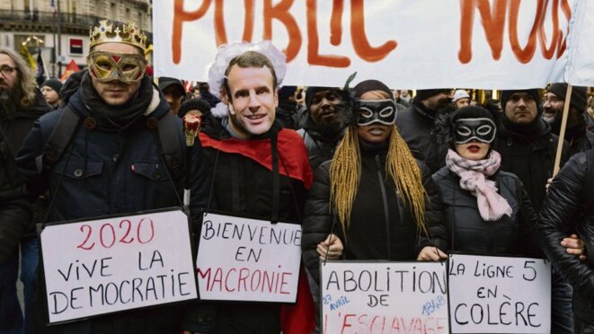 Le 9 janvier à Paris. Manifestants de la RATP dans le cortège, lors de la quatrième journée de mobilisation contre la réforme des retraites. Marie Magnin/Hanslucas - L'Humanité